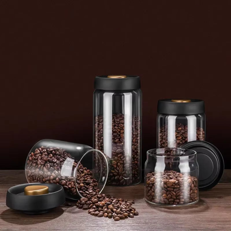 1Pcs Coffee Beans Storage Vacuum Sealed Tank Glass Food Fresh Storage Jars Moisture-Proof Air Extraction Vacuum Seal Container