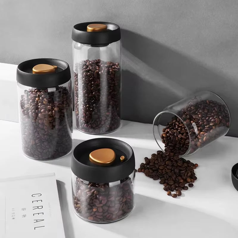 1Pcs Coffee Beans Storage Vacuum Sealed Tank Glass Food Fresh Storage Jars Moisture-Proof Air Extraction Vacuum Seal Container