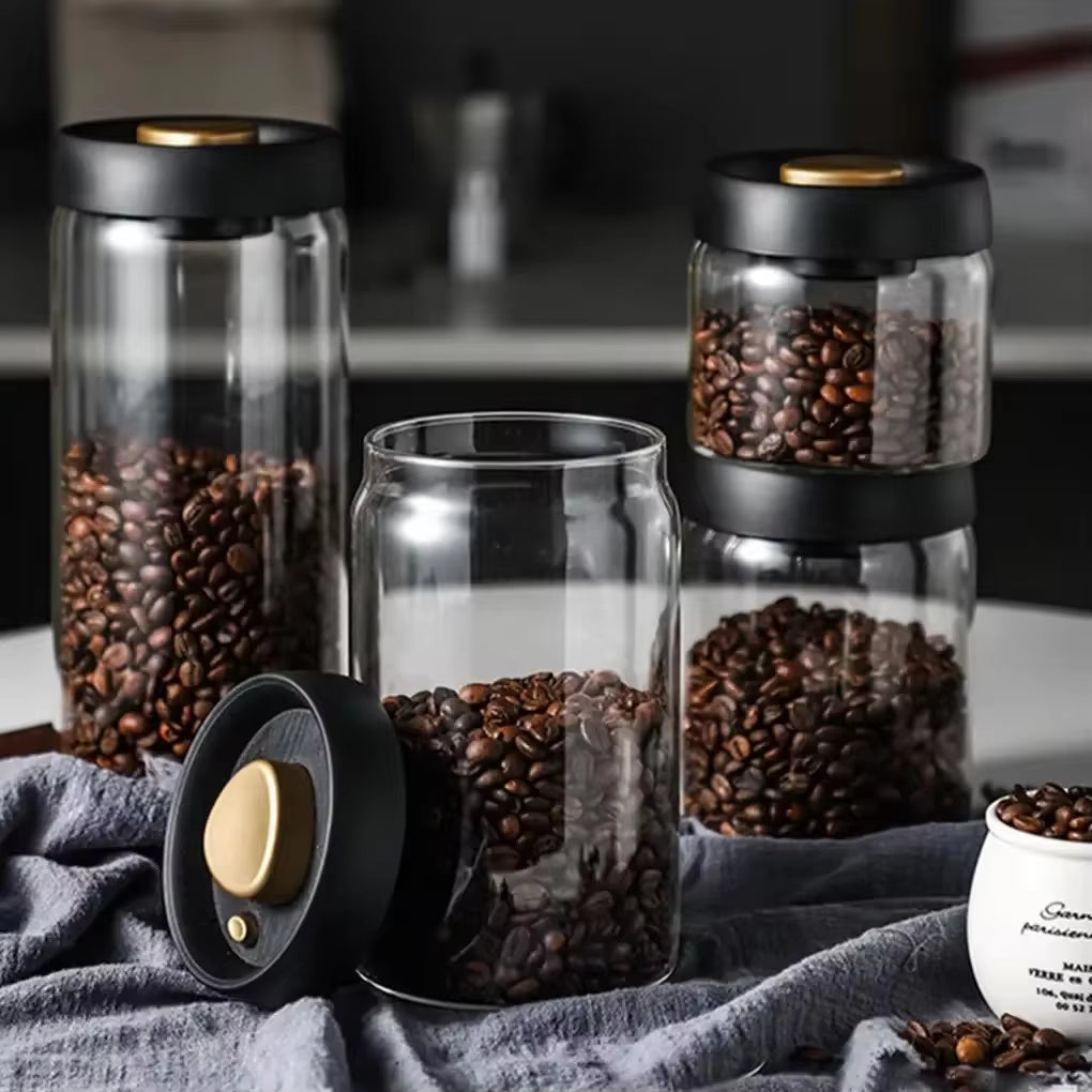 1Pcs Coffee Beans Storage Vacuum Sealed Tank Glass Food Fresh Storage Jars Moisture-Proof Air Extraction Vacuum Seal Container