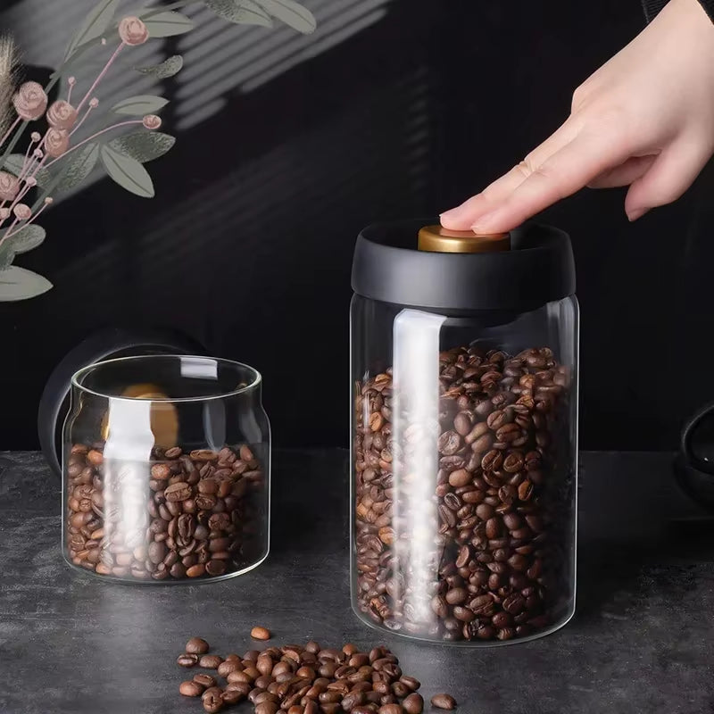 1Pcs Coffee Beans Storage Vacuum Sealed Tank Glass Food Fresh Storage Jars Moisture-Proof Air Extraction Vacuum Seal Container